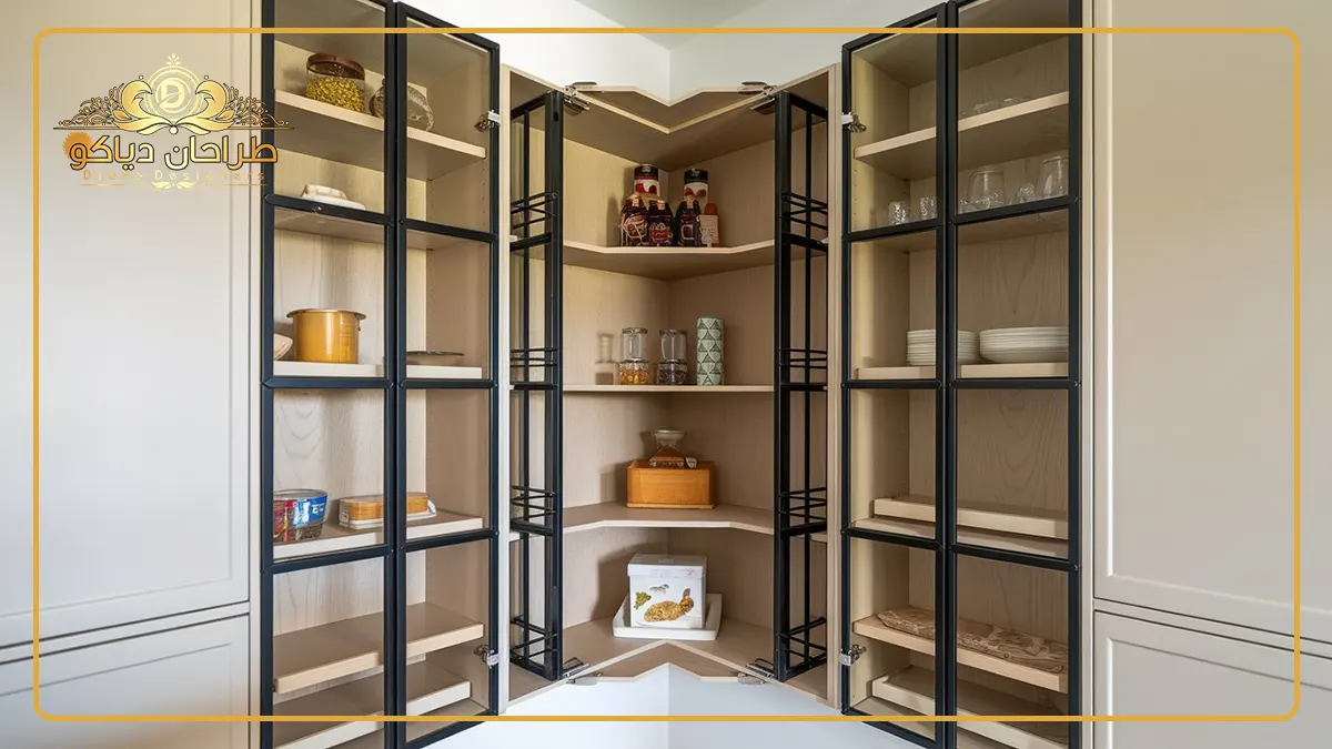 کابینت چند طبقه برای رفع مشکل کنج کابینت آشپزخانه 
