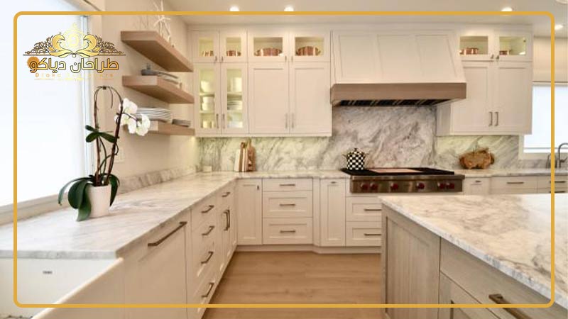 آشپزخانه مدرن با کابینت چوبی بلوط سفید